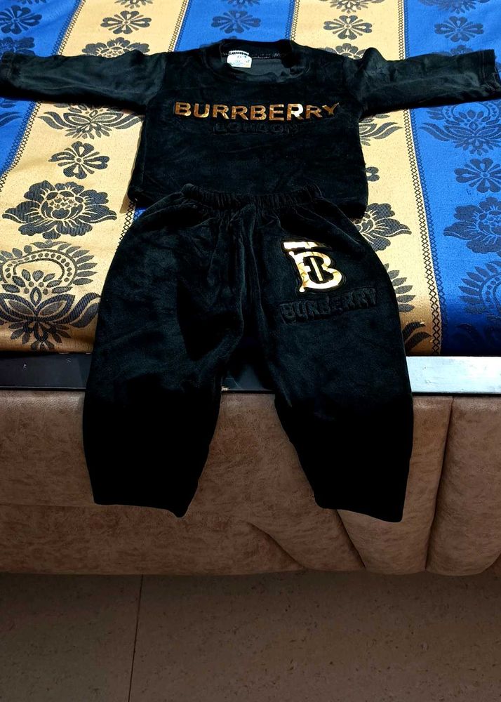 Burberry Style Black Velvet Winter Set for Baby