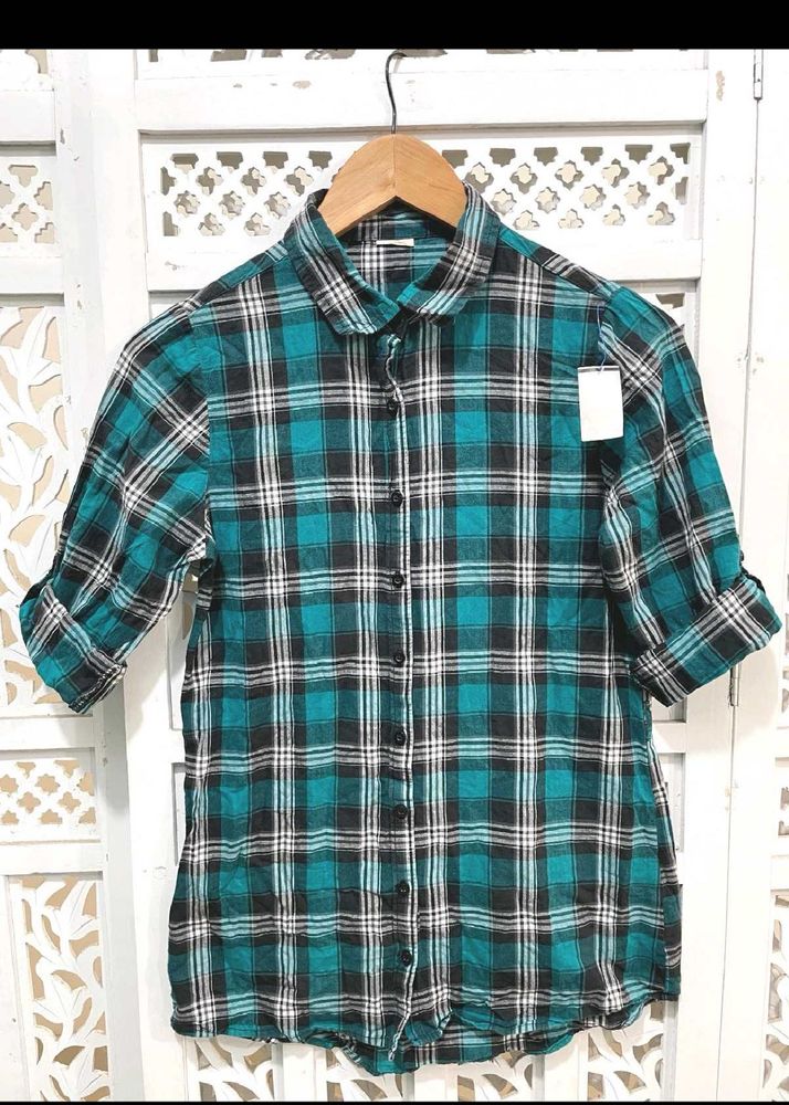 Teal Plaid Flannel Shirt