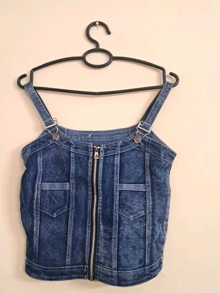 Denim Zip-Up Crop Top