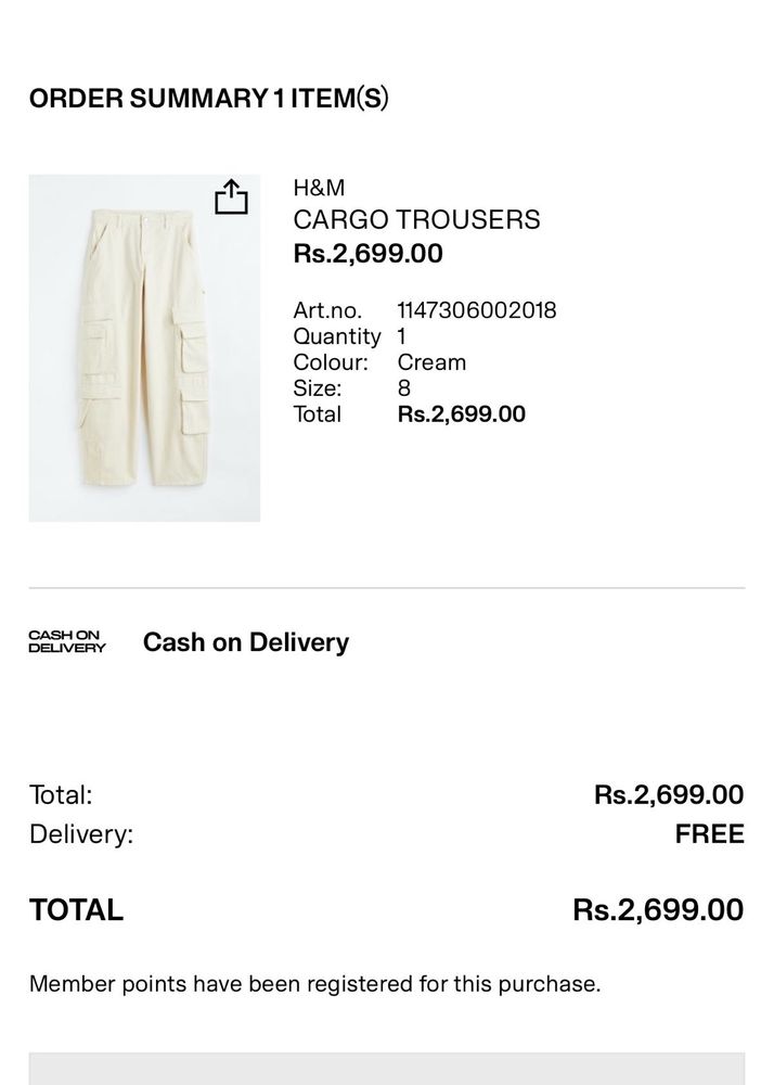H$M brand new Cream cargo pant….
