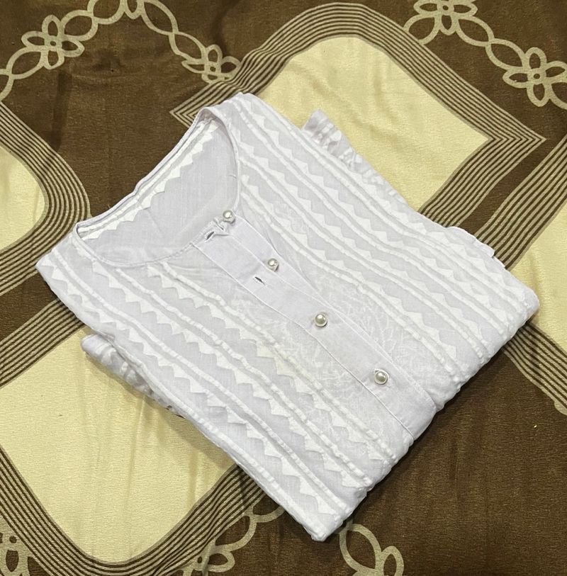 White Chikenkari Hand Work Kurti
