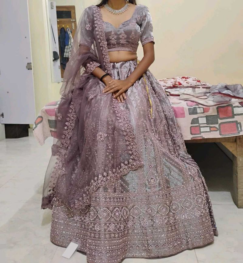 Womens Lavender Colour Lehenga set.