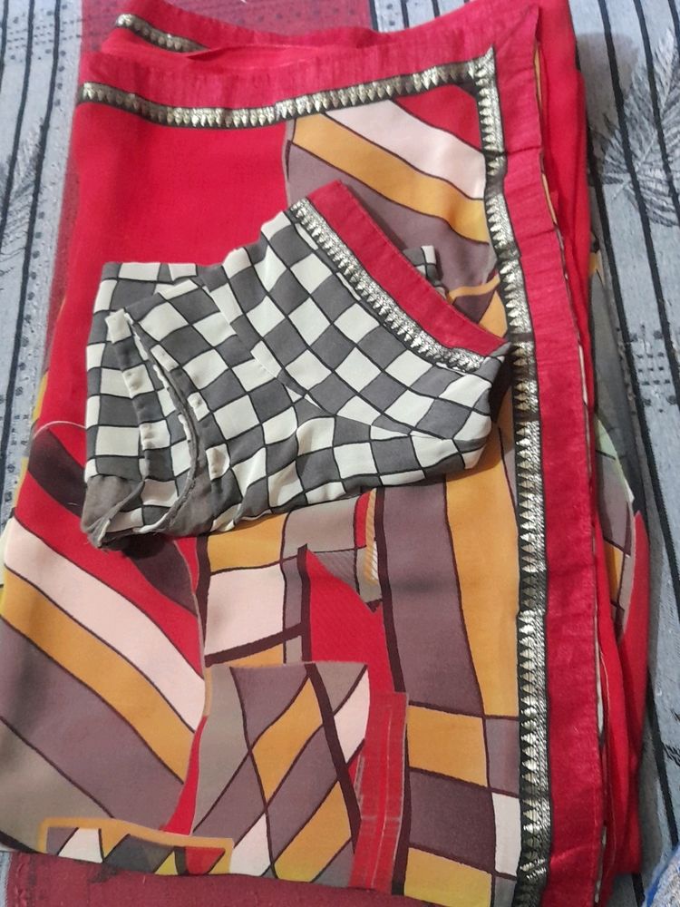 Printed Sari With Complete Ready  Blouse