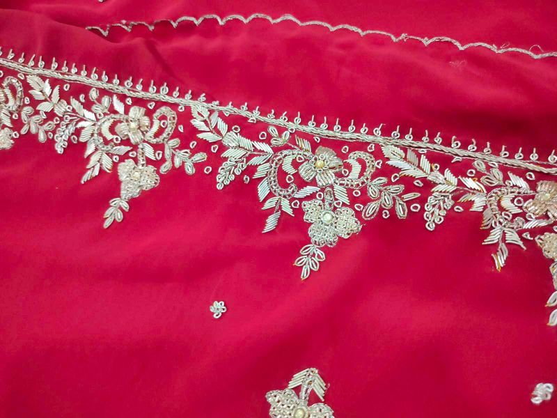 Elegant Red Embroidered Saree