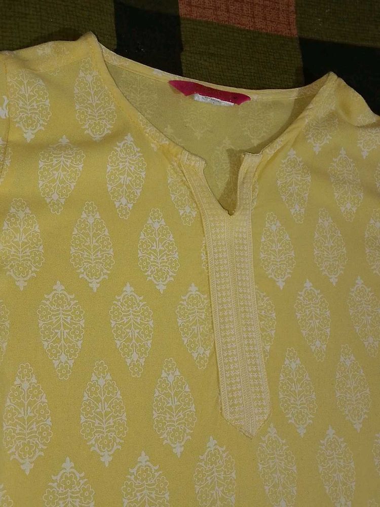 Yellow Printed Kurti Top