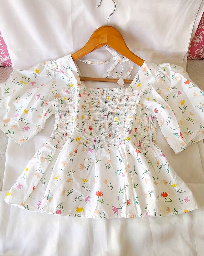 Cute Floral Print Smokey Top