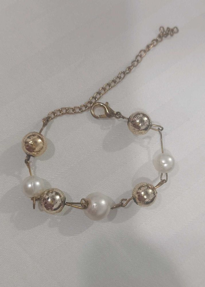 Gold And Pearl Chain Bracelet