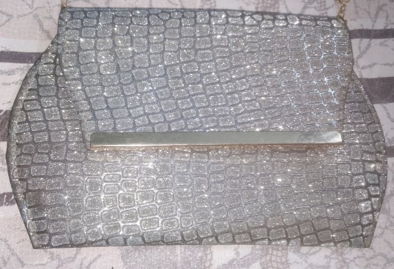 Silver Crocodile Print Clutch