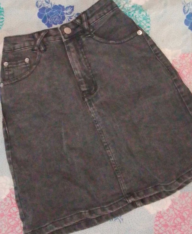 Gray Denim Mini Skirt