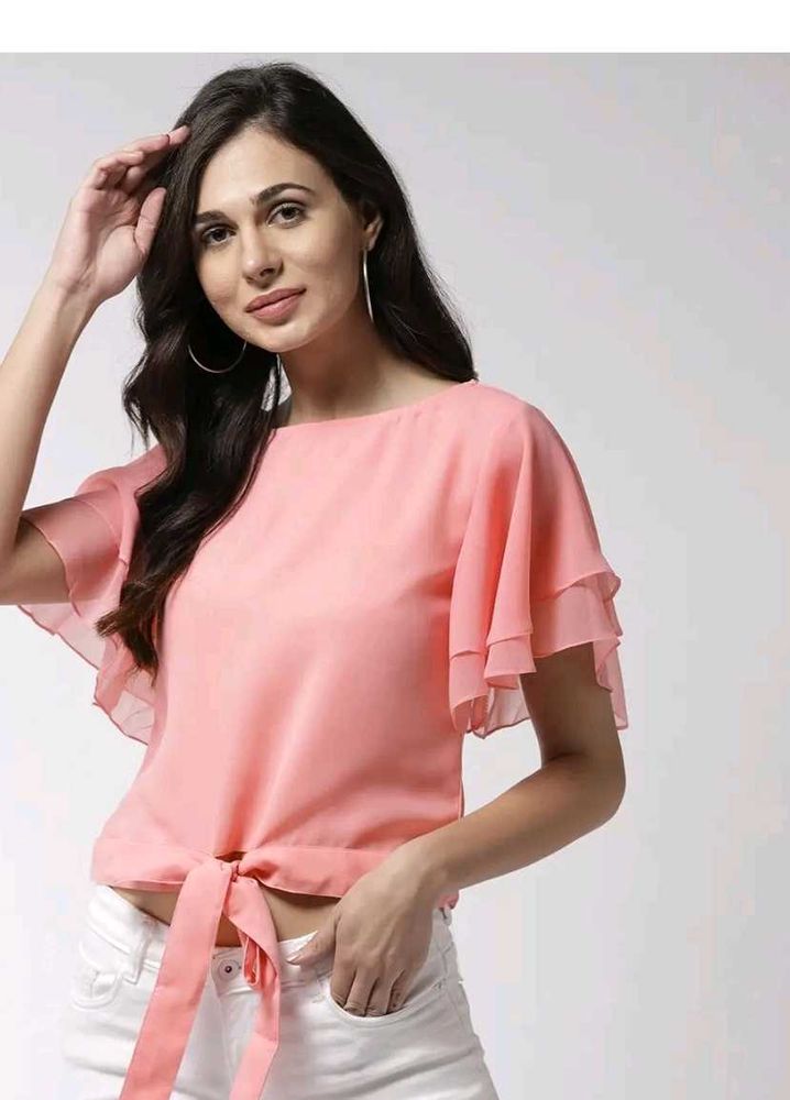 Myntra New Pink RuffleTie Top[FREE HAIR BOW]