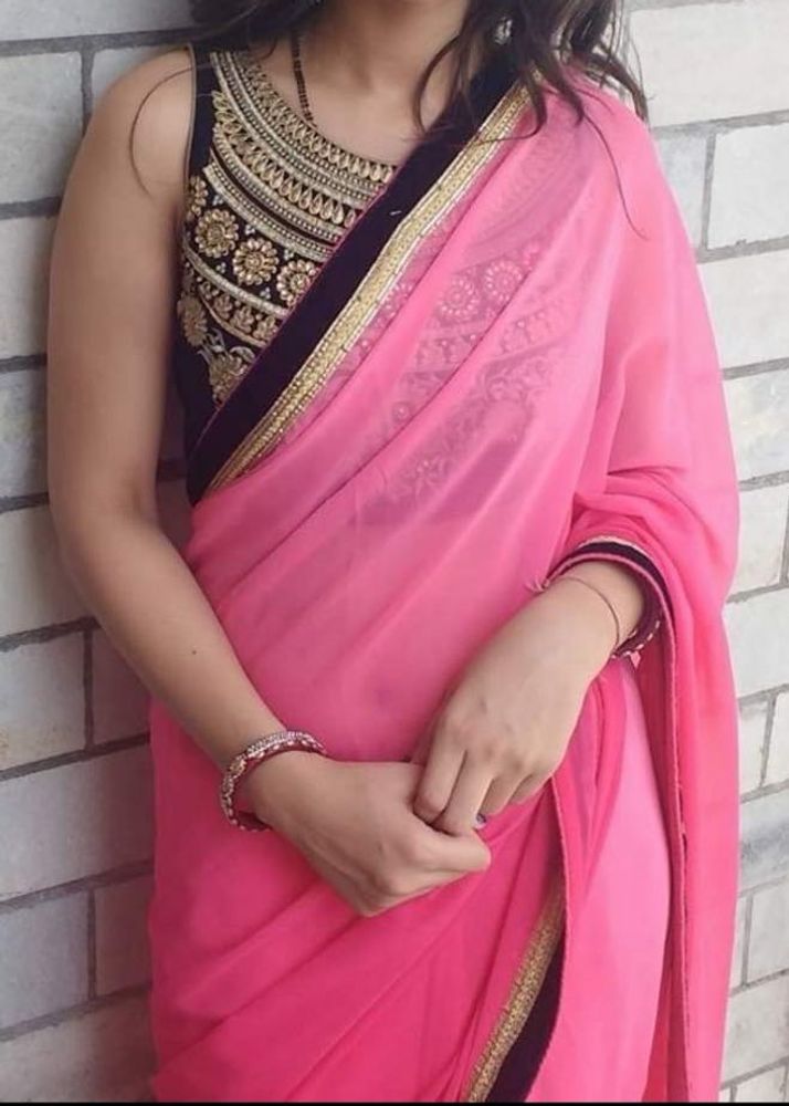 Elegant Pink &amp; Black Embroidered Saree