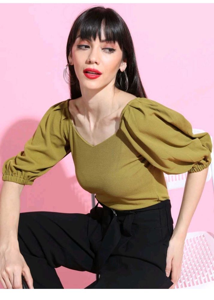 Olive Puff Sleeve Top