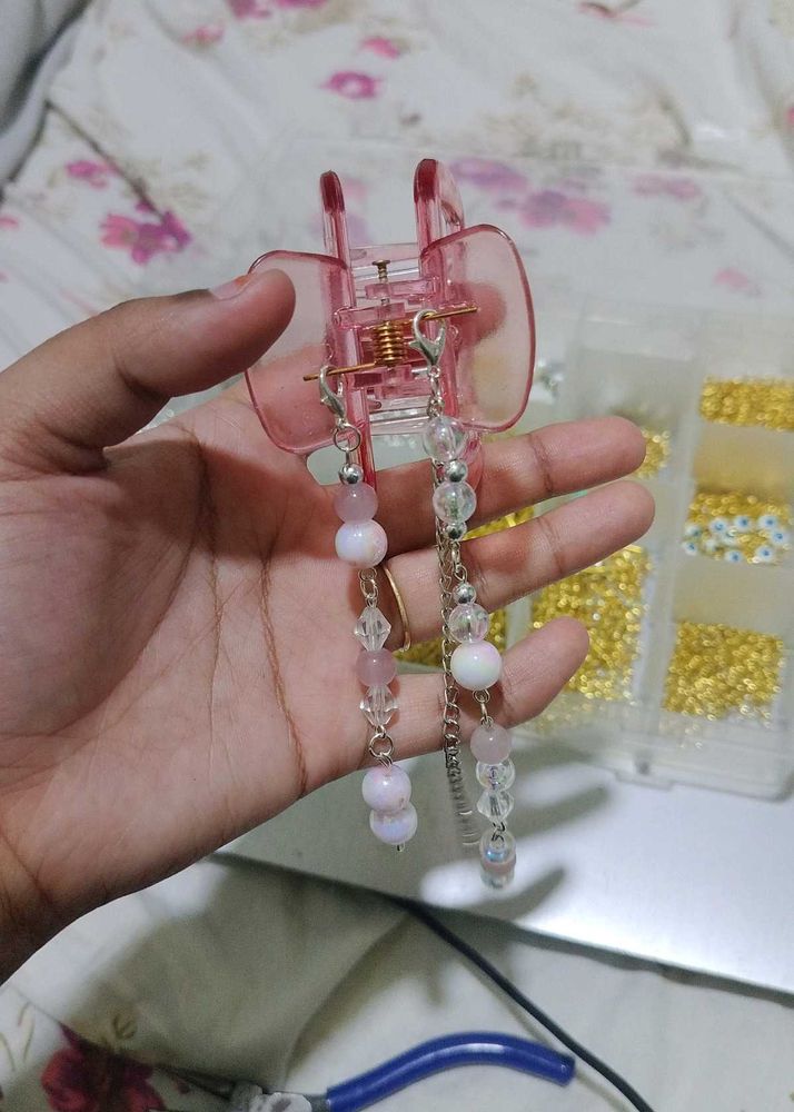 Pink Beaded Hair Claw Clip Accessory