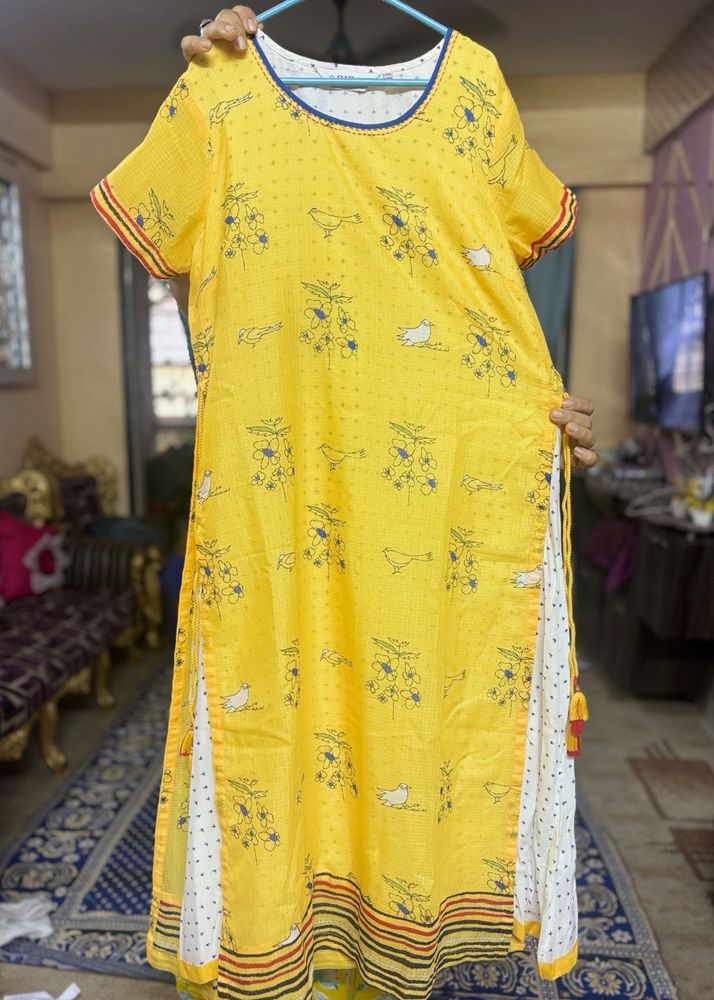 Biba Brand Kota Two Piece Yellow Printed Kurta