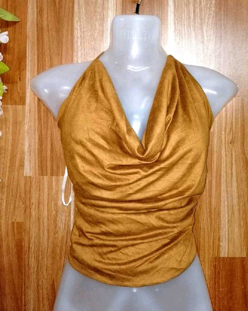 GOLD HALTER TOP FOR WOMEN