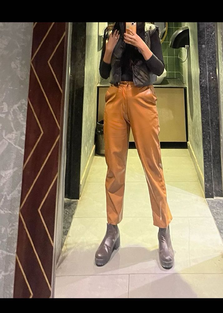 Shein Brown Leather Jeans Pants