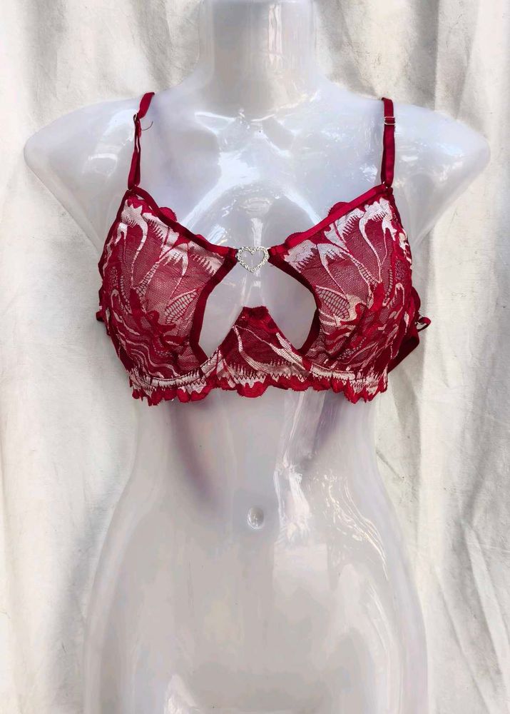 I. Red Lace Bra with Heart Detail