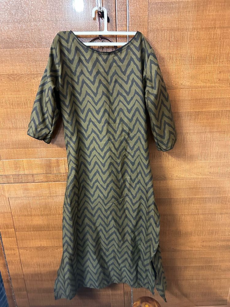 Olive Green Printed Kurta