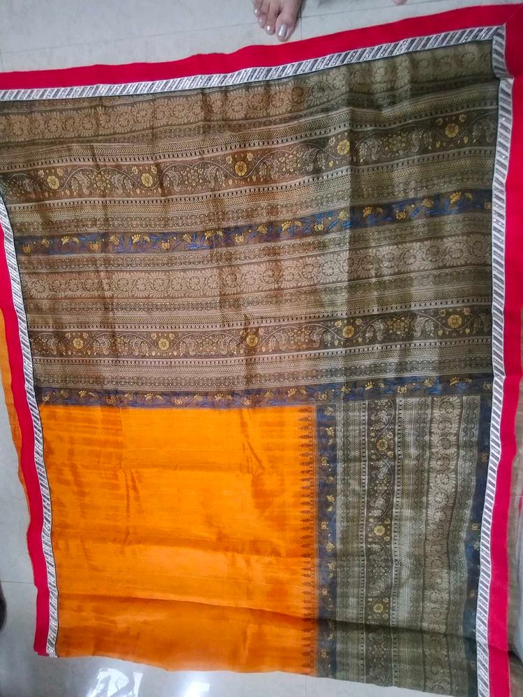 Mustard+ Orange 🍊 Saree With Blouse