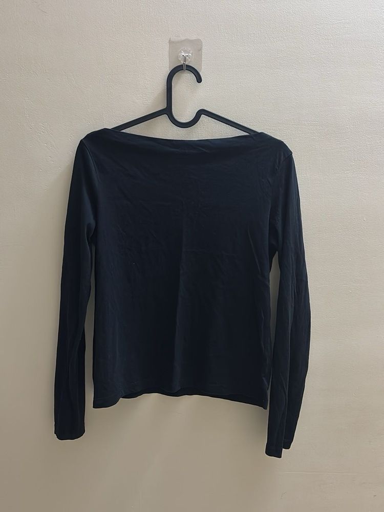 Boat Neck Black Cotton Top