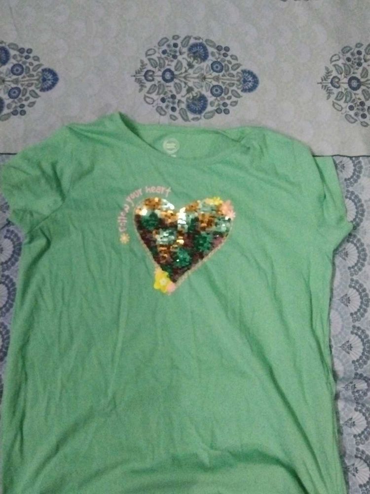 Green Sequin Heart Tee