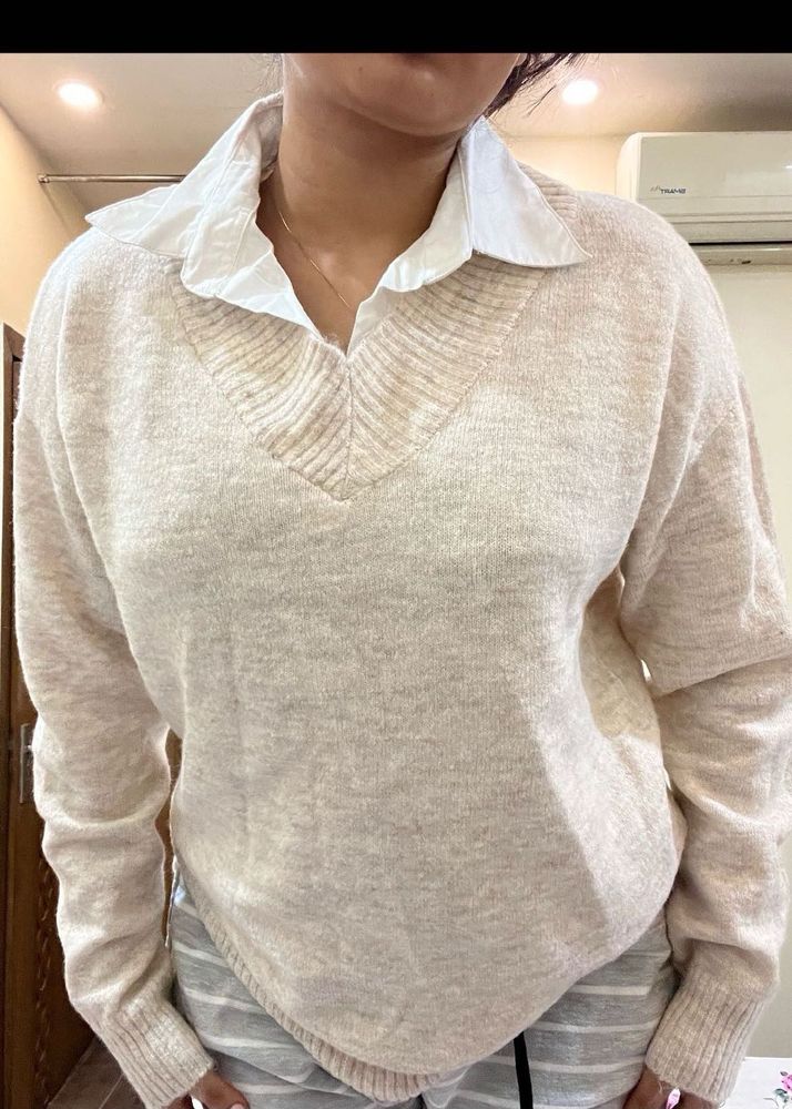 Beige V-Neck Sweater