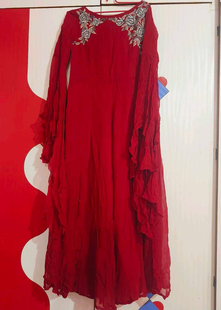 Red embroidered party wear Jumpsuit