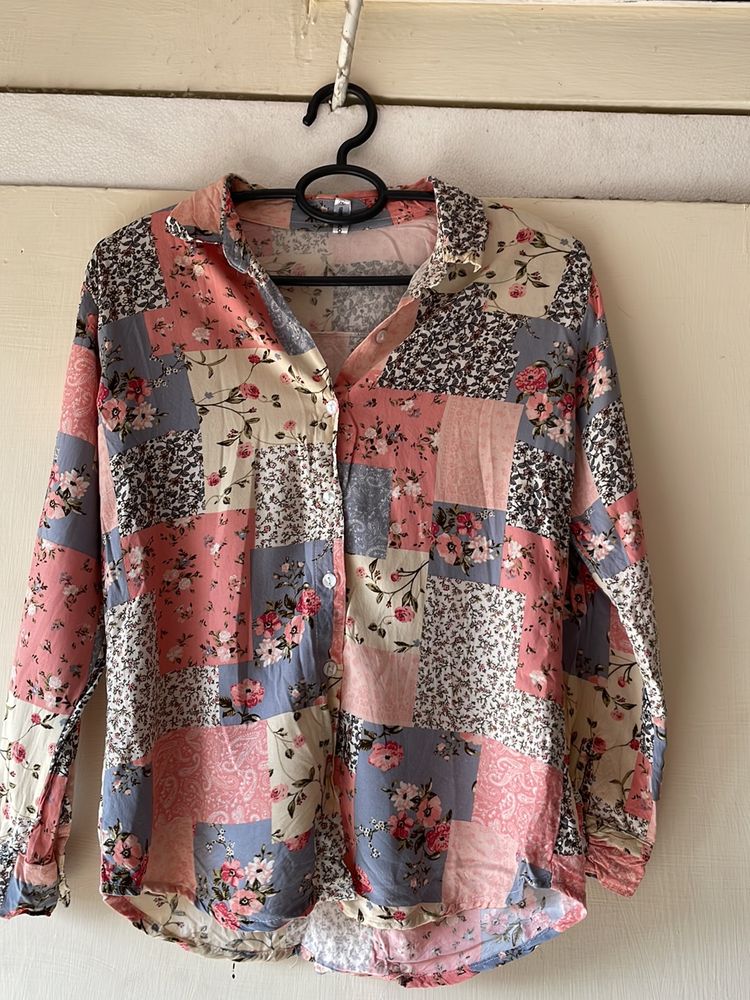 Floral Patchwork Button-Down Shirt