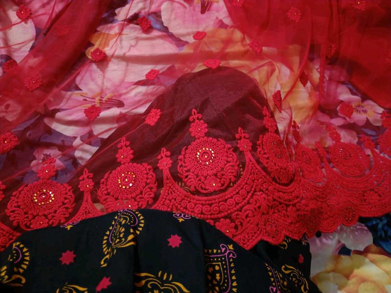 New Cherry Red Heavy Saree With Attached