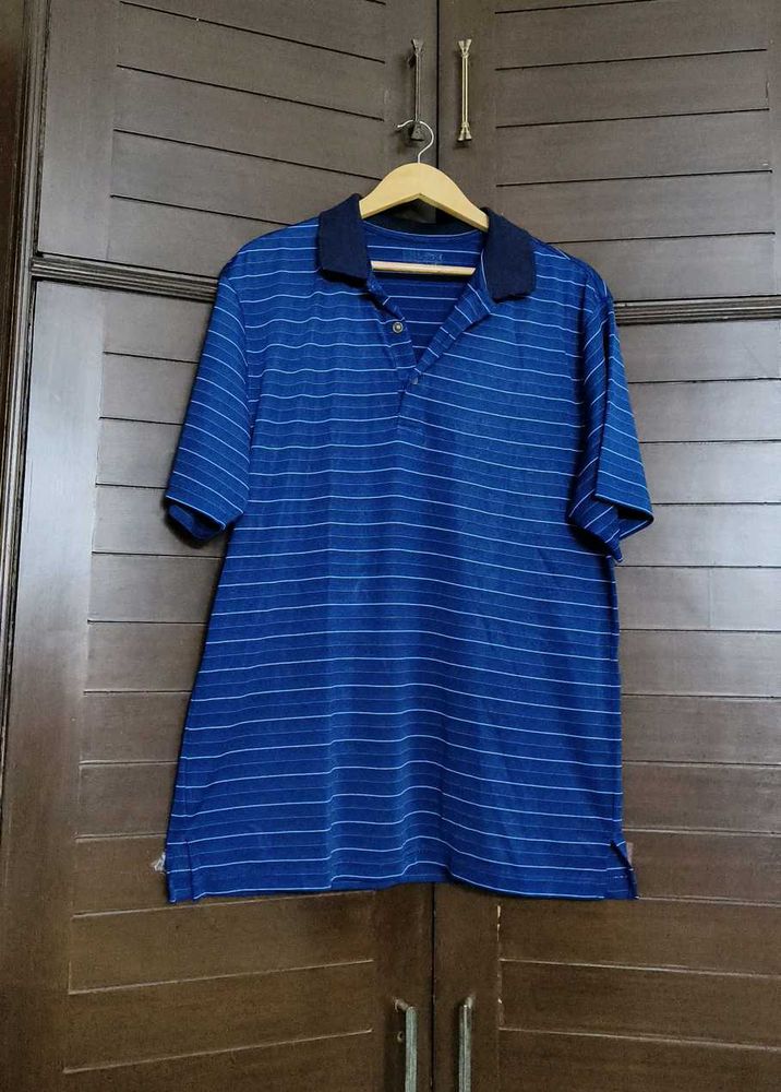 Men Blue Striped Classic Collar Tshirt