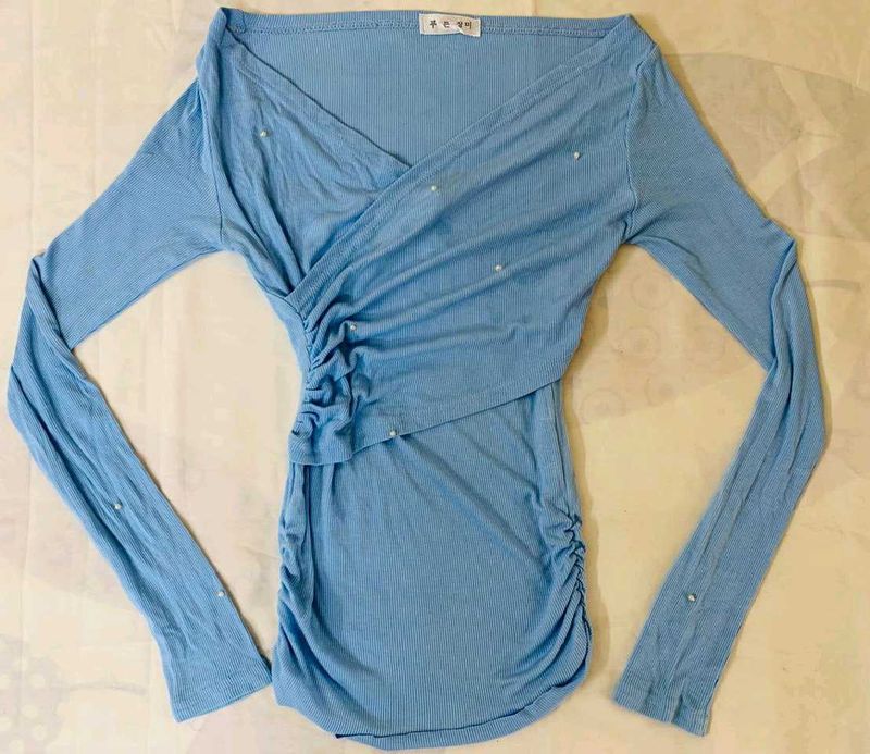 Cute Blue Wrap Top