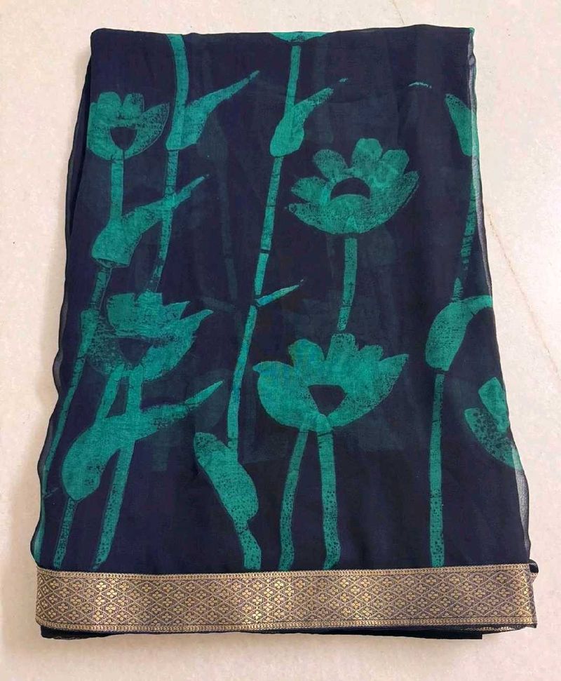 Navy Blue Floral Saree