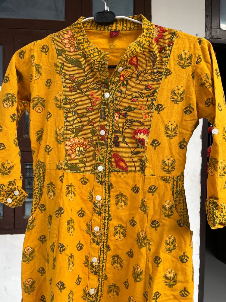 Mustard Printed Kurta