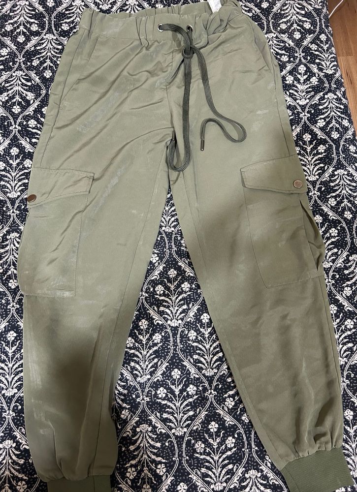 Zara- Linen Jogger Trousers Green | Size-medium