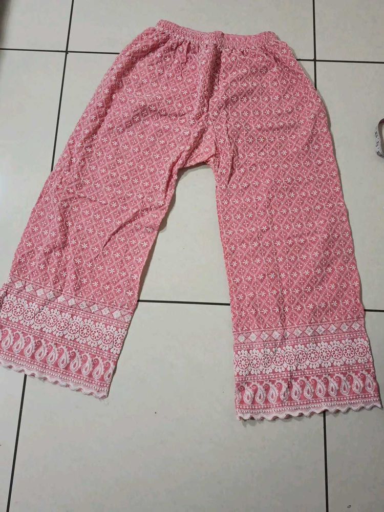 Pink Embroidered Palazzos