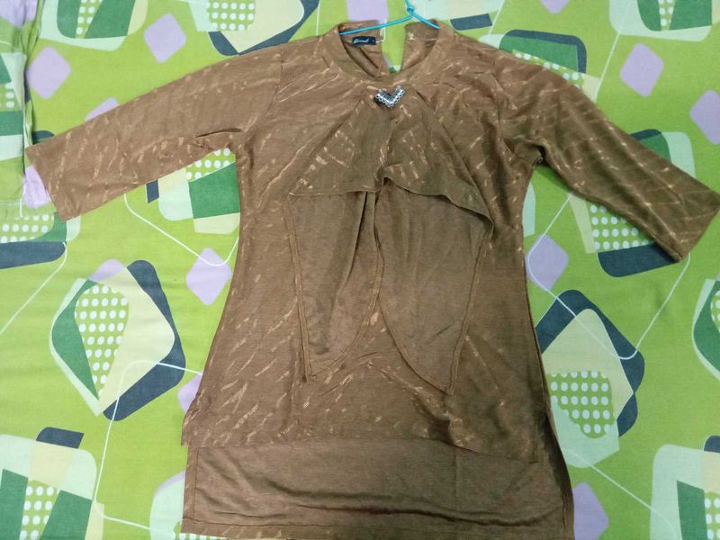 Brown Round Neck Stylish Kurti Top | Bust 32 |