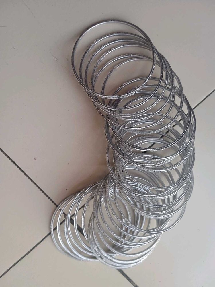 Silver Bangles - Set of 2 Stacks