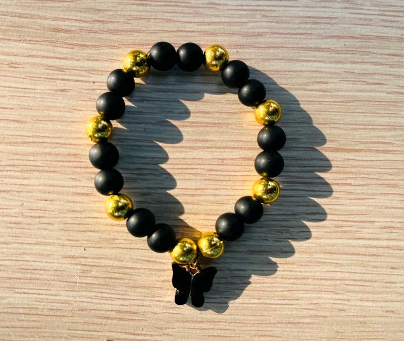 Black &amp; Gold Butterfly Charm Bracelet