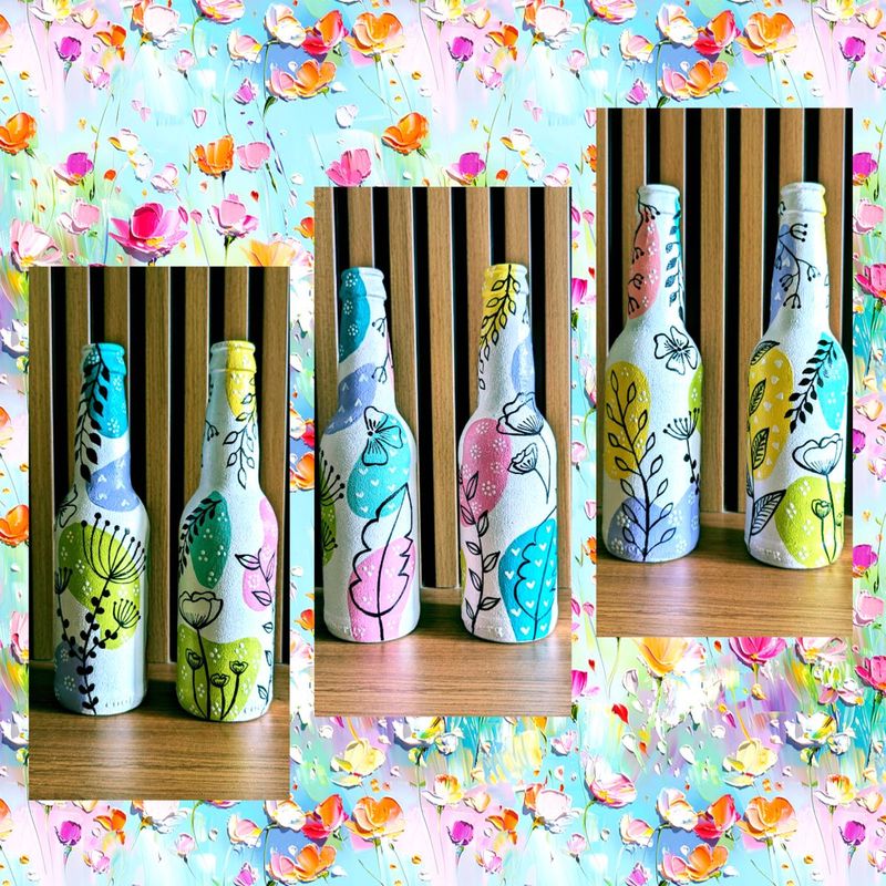 Hand-Painted Floral Decorative Bottles(set Of 2)
