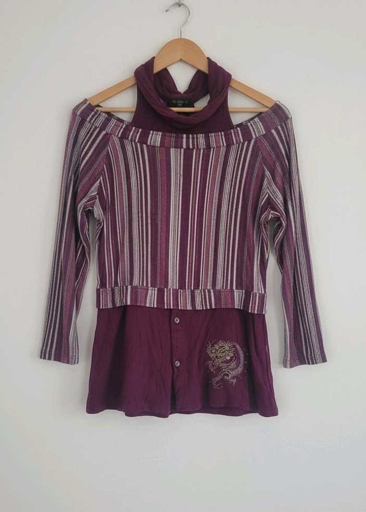 Halter Neck Off Shoulder Burgandy Top