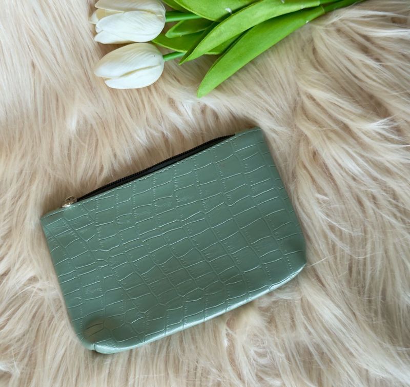 Sage Green Croc-Embossed Pouch