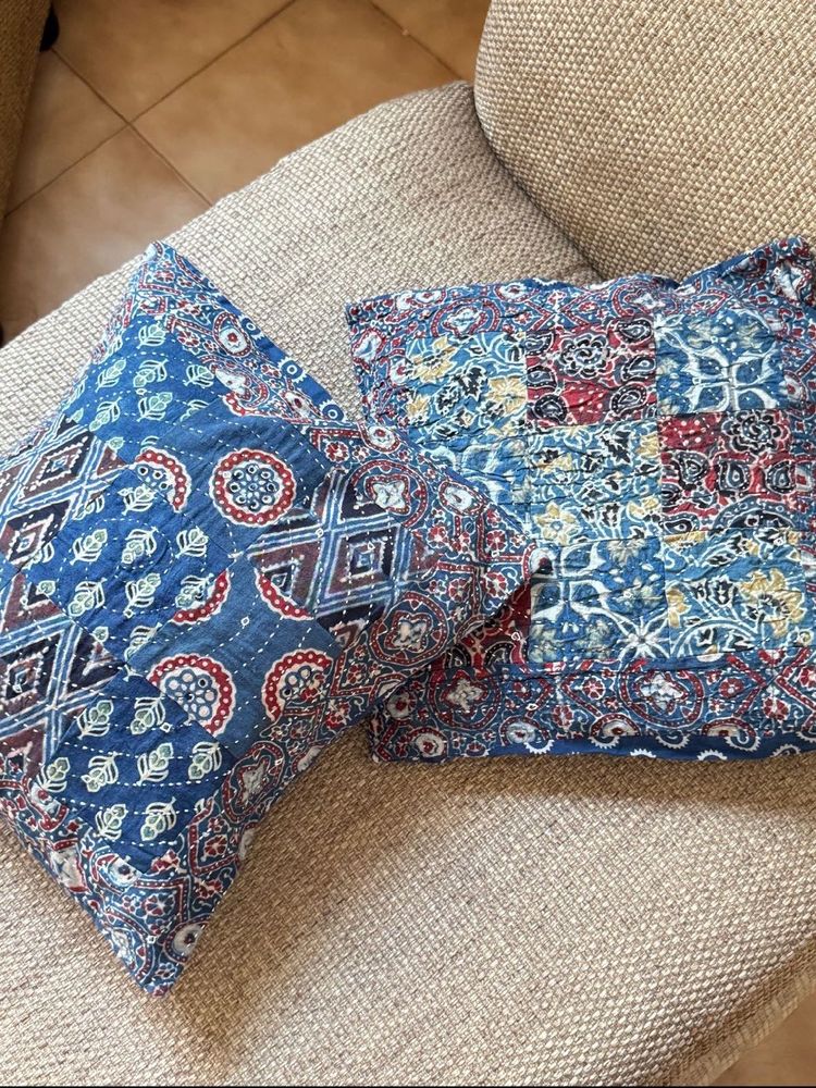 Set Of 8 Ajrakh Kantha Cushions