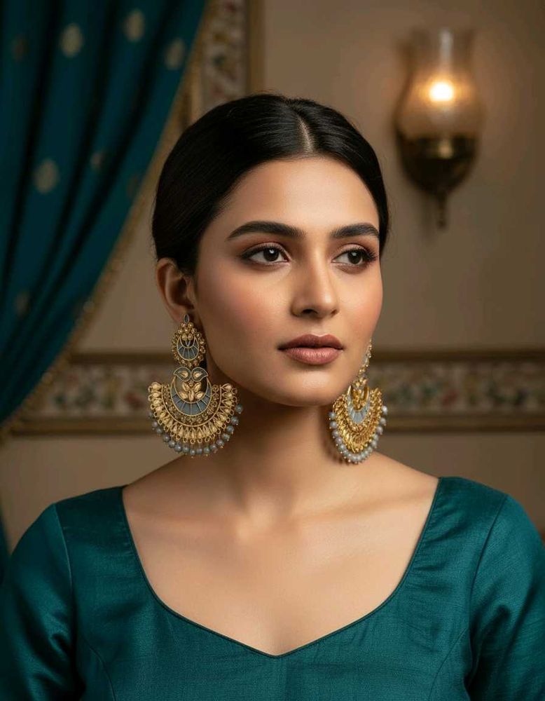 Elegant Gold-Tone Pearl Chandbali Earrings