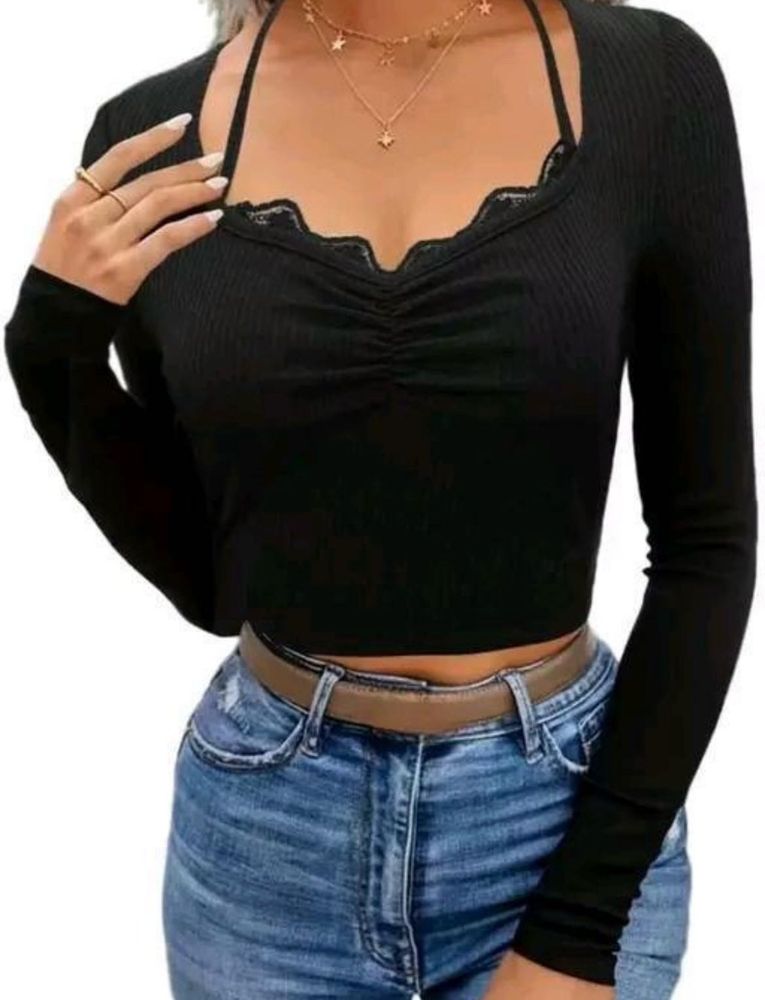 Lace Trim Long Sleeve Top