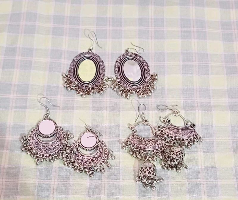 Silver Jhumka Earring Set