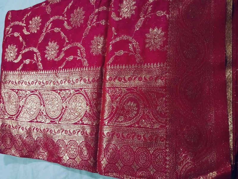 Dark Pink Dola Silk Saree With Blouse Piece