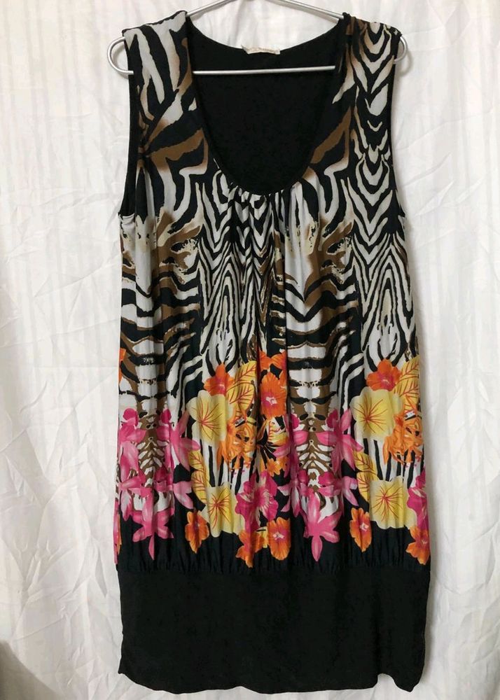 Black Printed Short Sleeves Dress