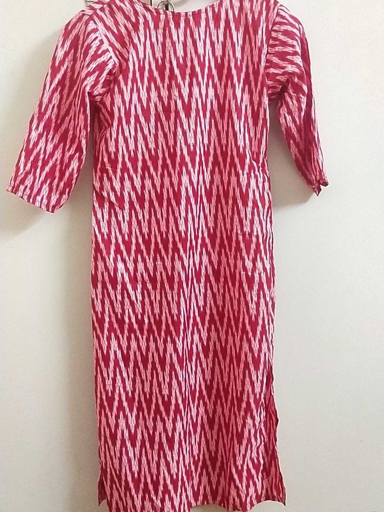 Red Ikat Print Kurti Dress