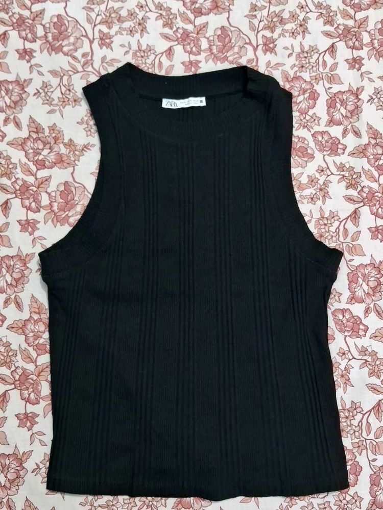 Zara Black Ribbed Tank Top Size S