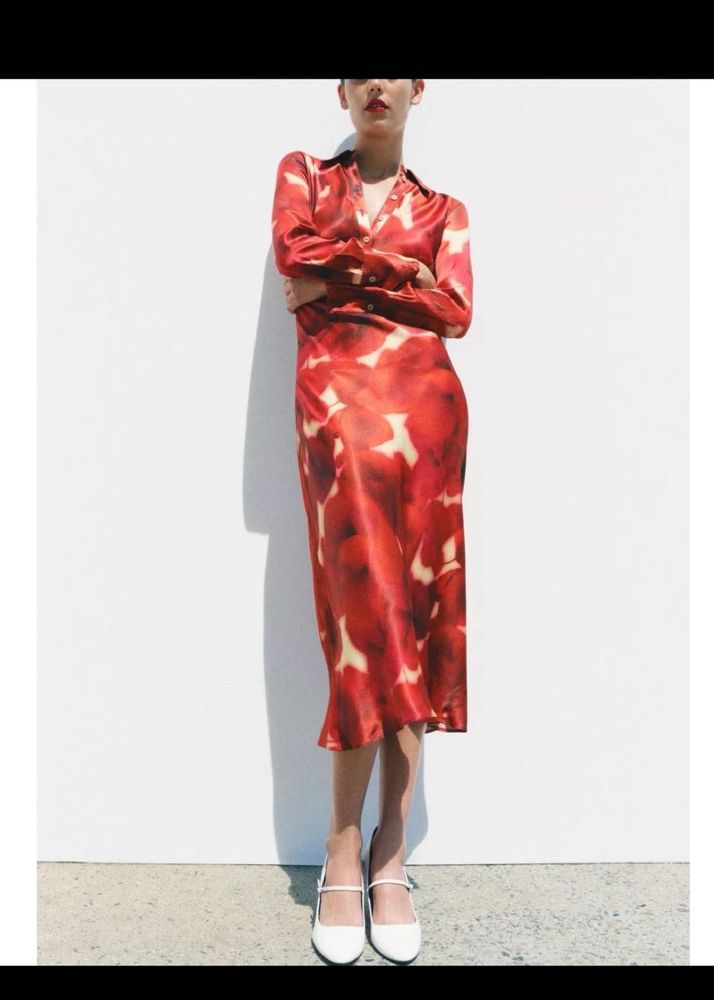 New One Zara Printed Satin Dress Zw Collection